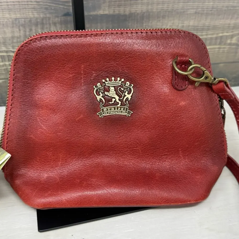 Pratesi Firenze Red Leather Crossbody Purse Handbag Made In Italy New